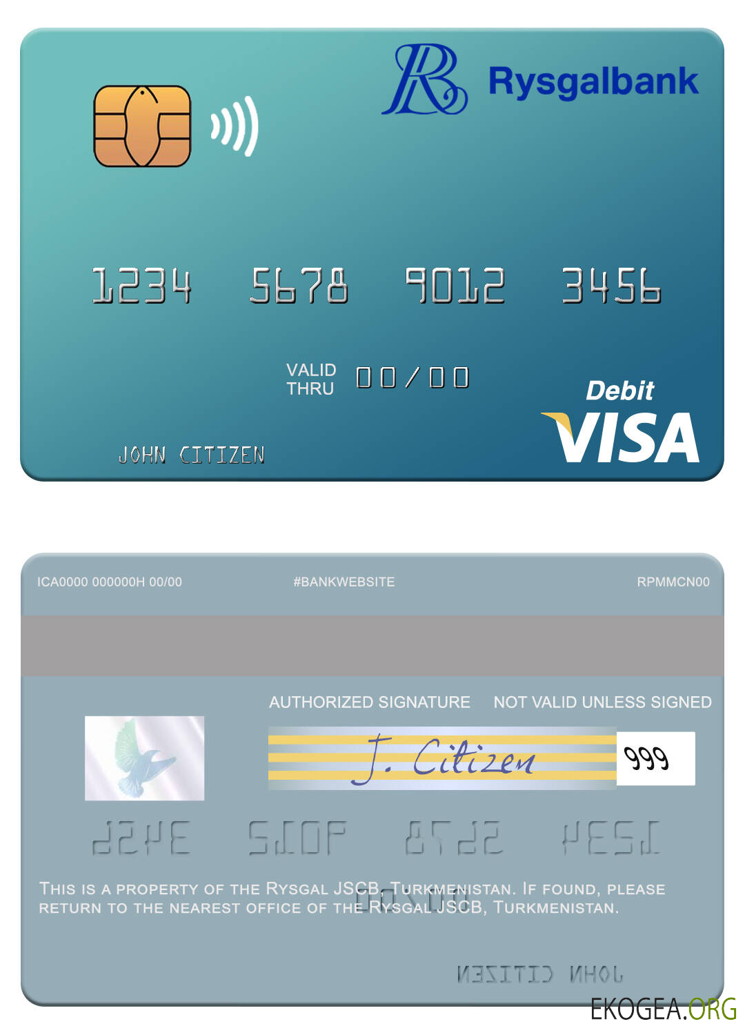 Carte de débit visa Turkménistan Rysgal JSCB